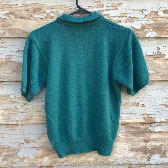 VTG Dark Green Polyester Sweater Shirt - Picture 3 of 4
